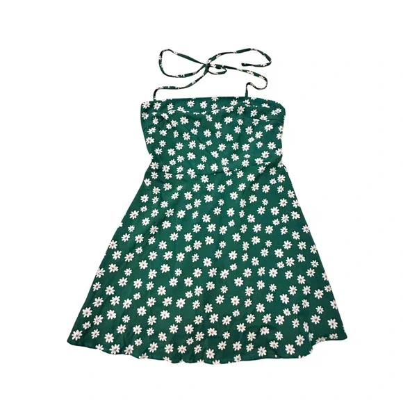 Green Floral Dress Tie Strap Smocked Sundress Summer Mini‎ Dress - Picture 3 of 14